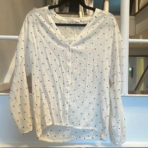 Maje Cream and Blue laser cut dot top